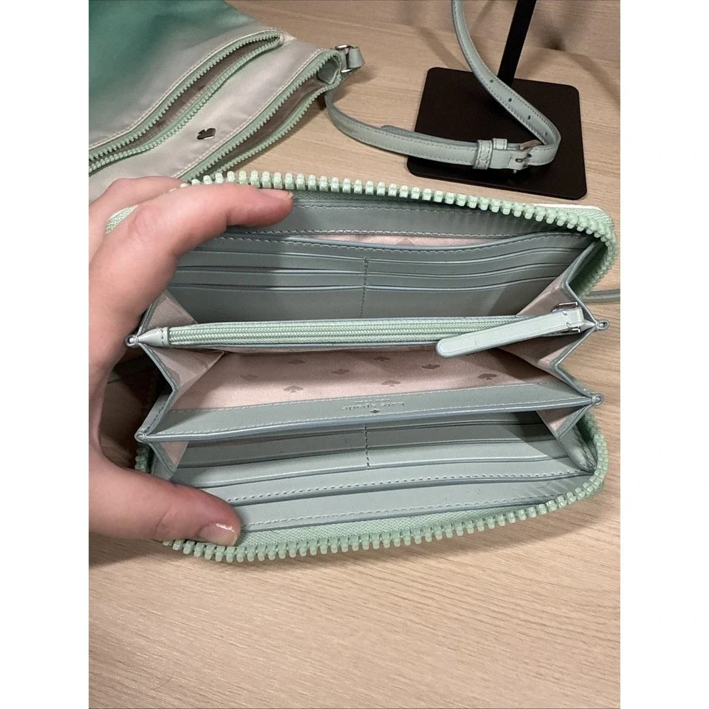 Kate Spade‎ Jae Degrade Ombre Flat Crossbody Teal White Fiji Green & Wallet